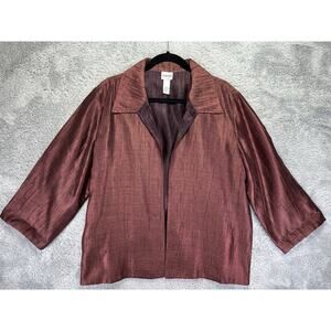 Chico's Open Front Crinkle Jacket Blazer Womens 3 XL Burgundy Brown‎ Classic